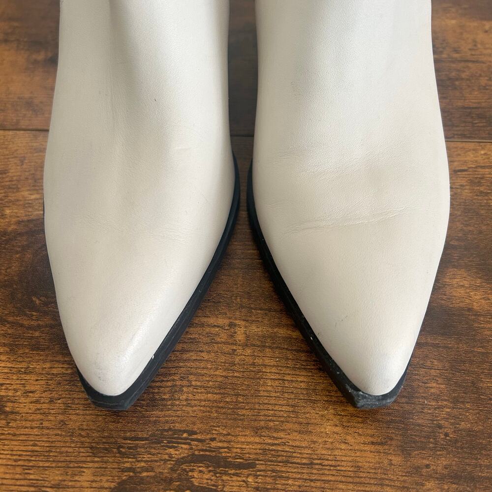 Marc Fisher Western Ankle Boots Leather Heeled Pointed Toe Cream White 11 - Picture 7 of 10